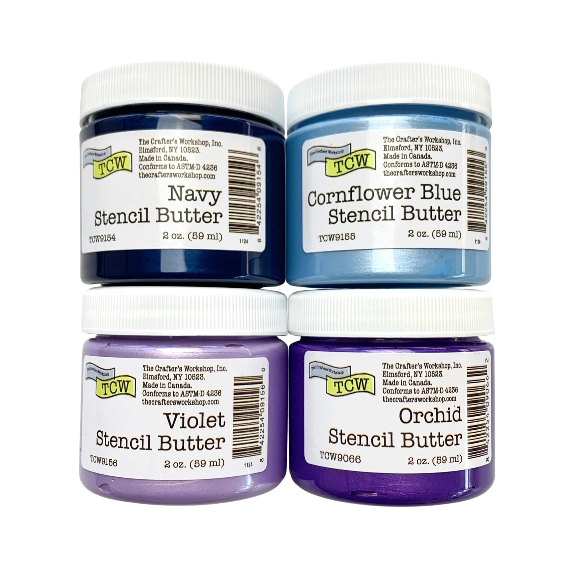 The Crafter's Workshop Stencil Butter Medium, Easy-to-Spread, Adds Shimmer, Shine and Colorful Texture, Cleans Up with Water, 4 pk, 2-oz each, Blueberry Meadow
