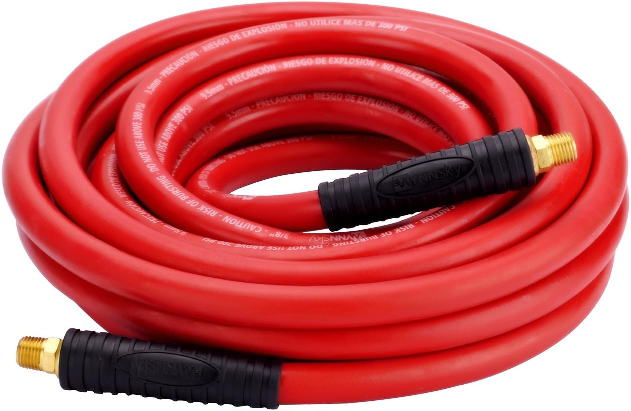 WYNNsky3/8"X 25ft Rubber Air Compressor Hose, 300 PSI, Heavy Duty Flexible Air Hose With Double 1/4" MNPT Brass Fittings