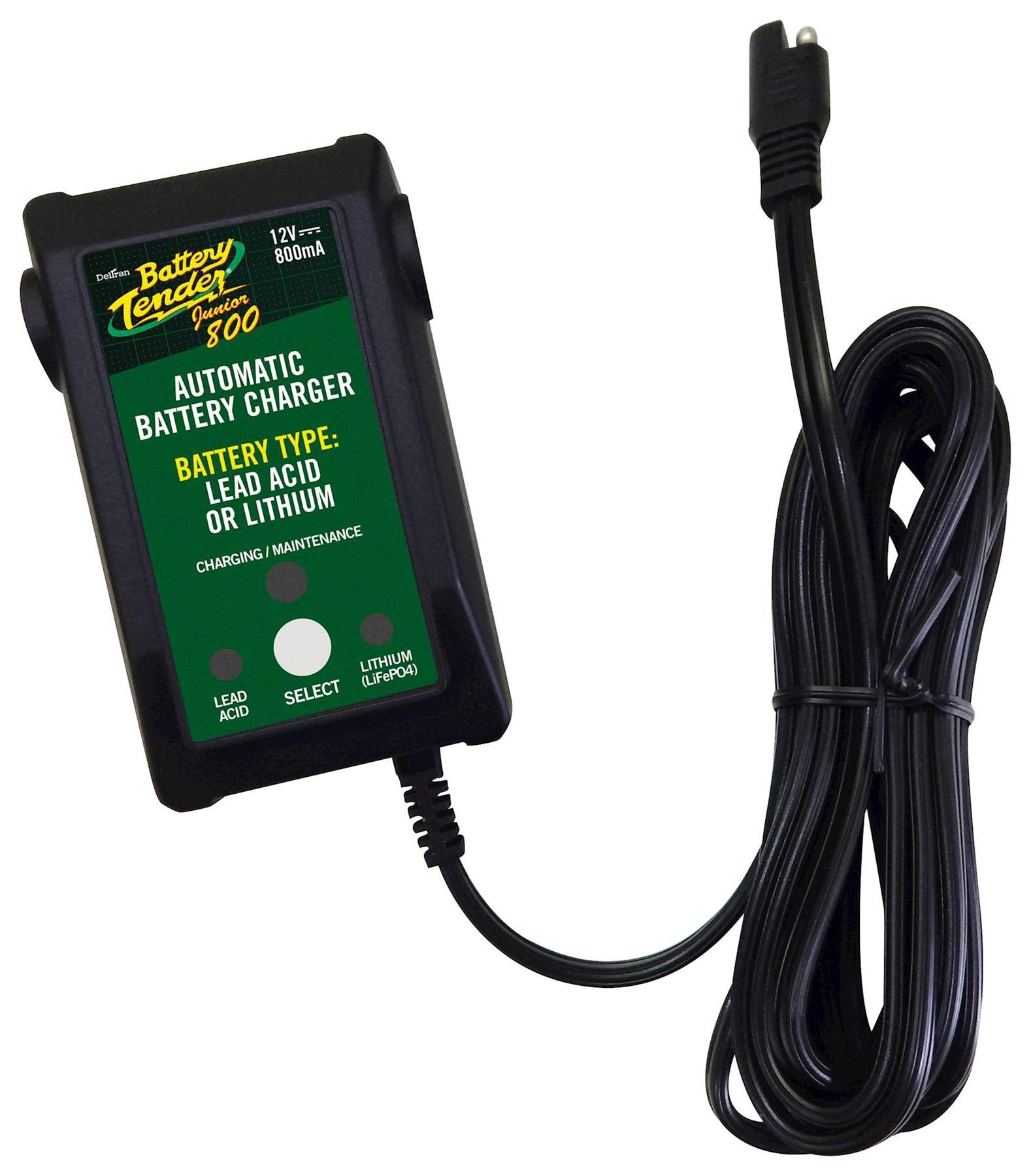 Battery Tender Junior - Caricabatteria Automatico ad Alta efficienza, 800 mA, 12 V, Carica al Piombo e al Litio Selezionabile, 022-0199-DL-UK
