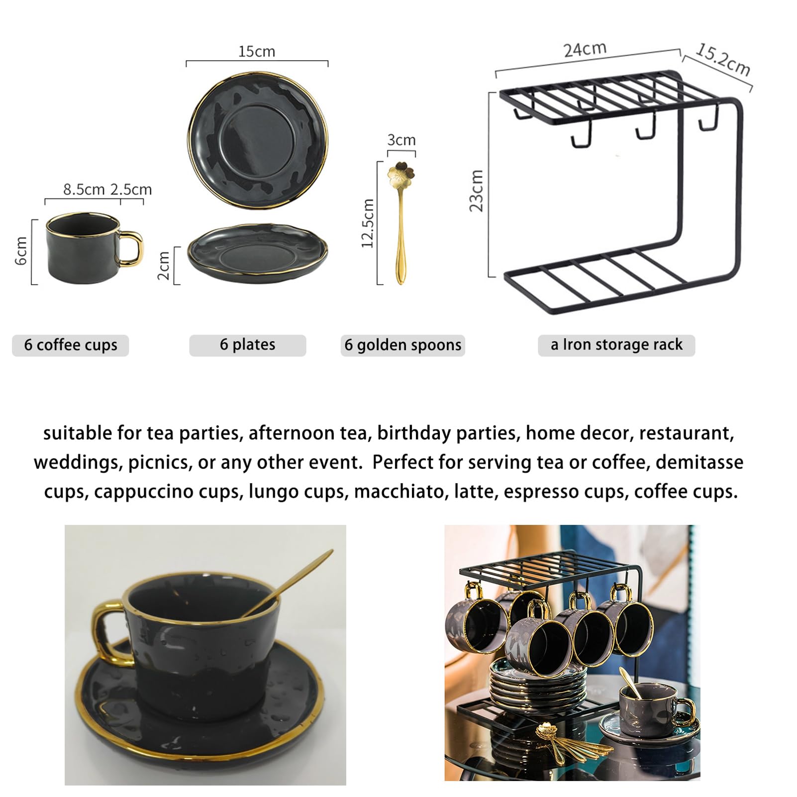 Set di 6 tazzine da caffè e tè in porcellana per l'intrattenimento | Elegante ceramica lavabile in lavastoviglie