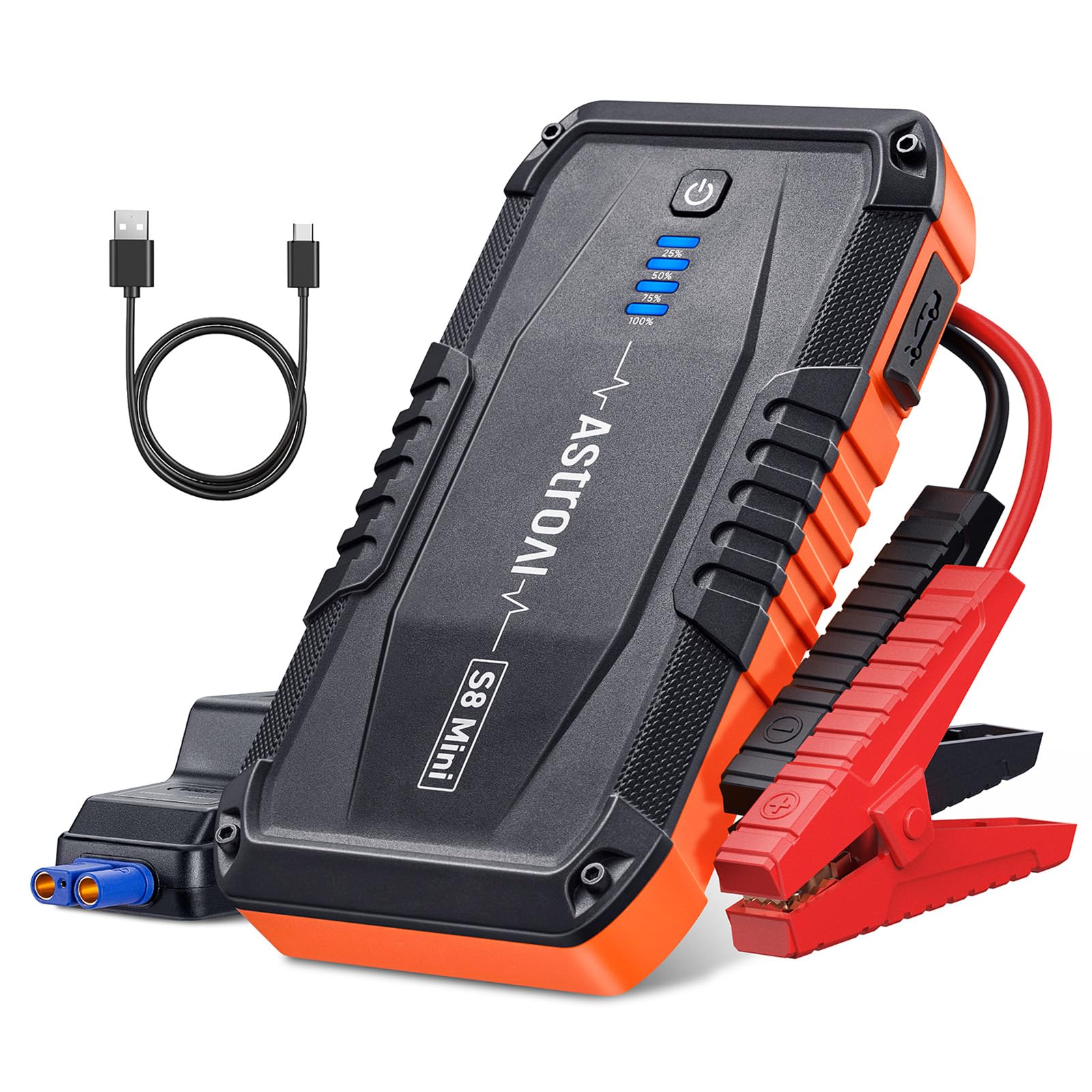 AstroAI S8 Mini Car Battery Jump Starter, 12V Portable Car Starter for Up to 6.0L Gas/3.0L Diesel Engine, Auto Battery Booster Pack, Lithium Jump Box with Jumper Cables & LED Light (Orange)