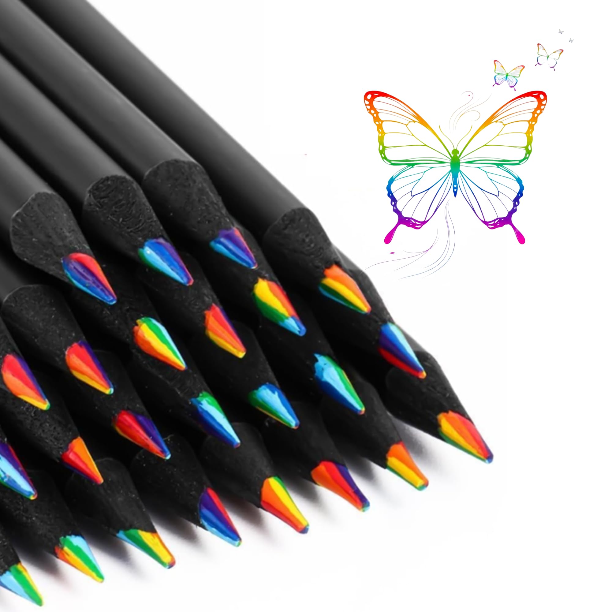 Corslet 12 Rainbow Colored Pencils for Kids & Adults – Pre-Sharpened Multi Color Pencils for Drawing, Sketching & Coloring – Black Wood Rainbow Pencils Art Supplies for Girls, Boys, Students & Artists-image-1