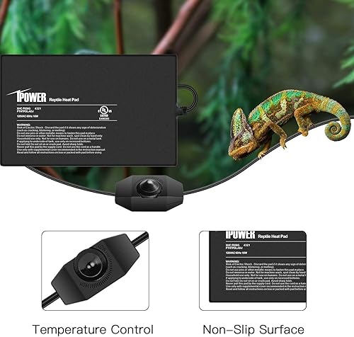 Vista 112 de iPower Almohadilla de calor para reptiles de 8 x 18 pulgadas, calentador de terrario para tortugas, lagartos, ranas y otros animales pequeños