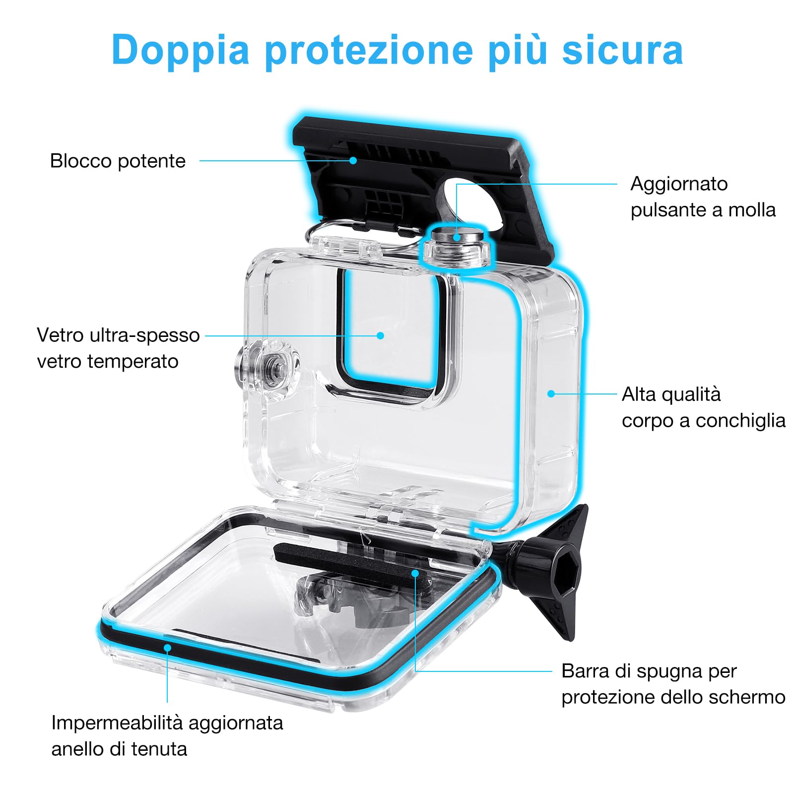 Weefine Custodia Subacquea per GoPro HERO da 9 a 13 e DJI Osmo Action 4/5 - Impermeabile Fino a 100 Metri WFH-GP1