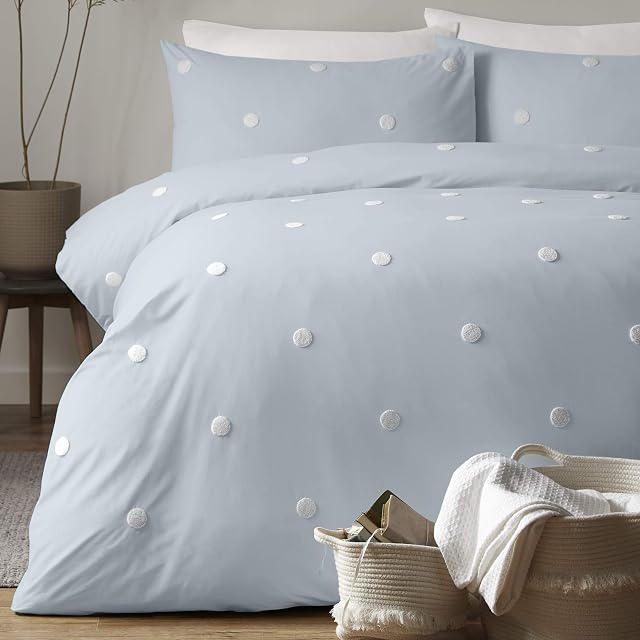 Appletree Garden-Duvet Cover Set, 100% Cotton, Duck Egg with White Dots, Double
