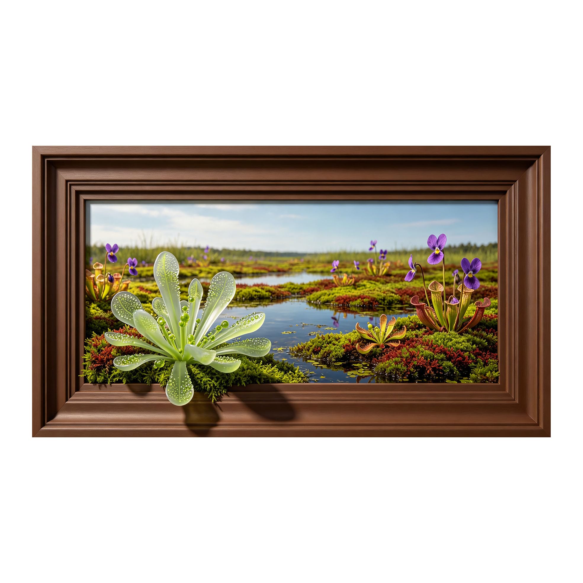 Yzpallescene 3D Framed Wall Art 50cm×100cm Tropical Botanical Wetland Marsh Landscape Panoramic Window View Large Size SelfAdhesive Removable Wall Decor Prints Artwork for Living Room Bedroom Office