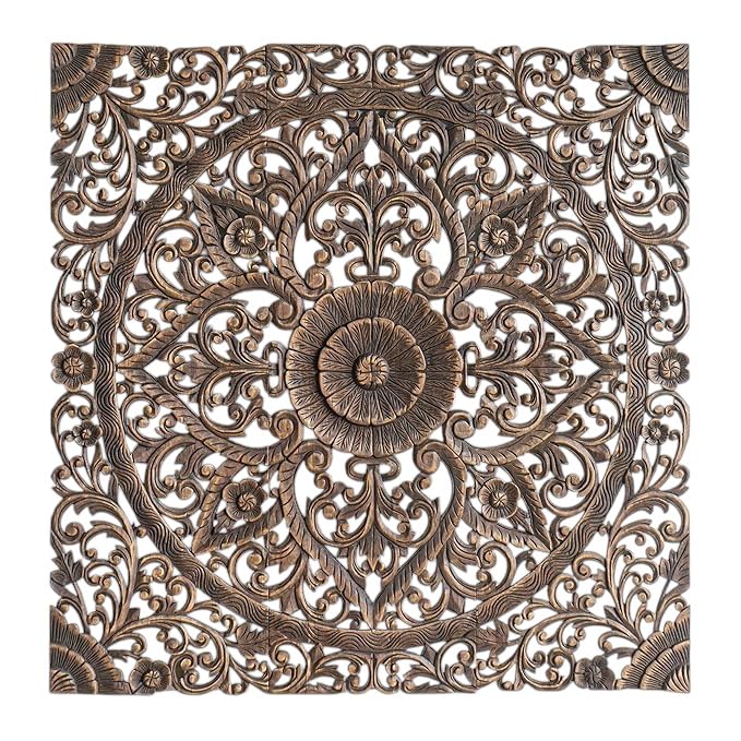 Queen Size Boho Carved Wood Bed Headboard, Hand Sculpted Wall Art, Chiang Mai Thailand, 60 Inches