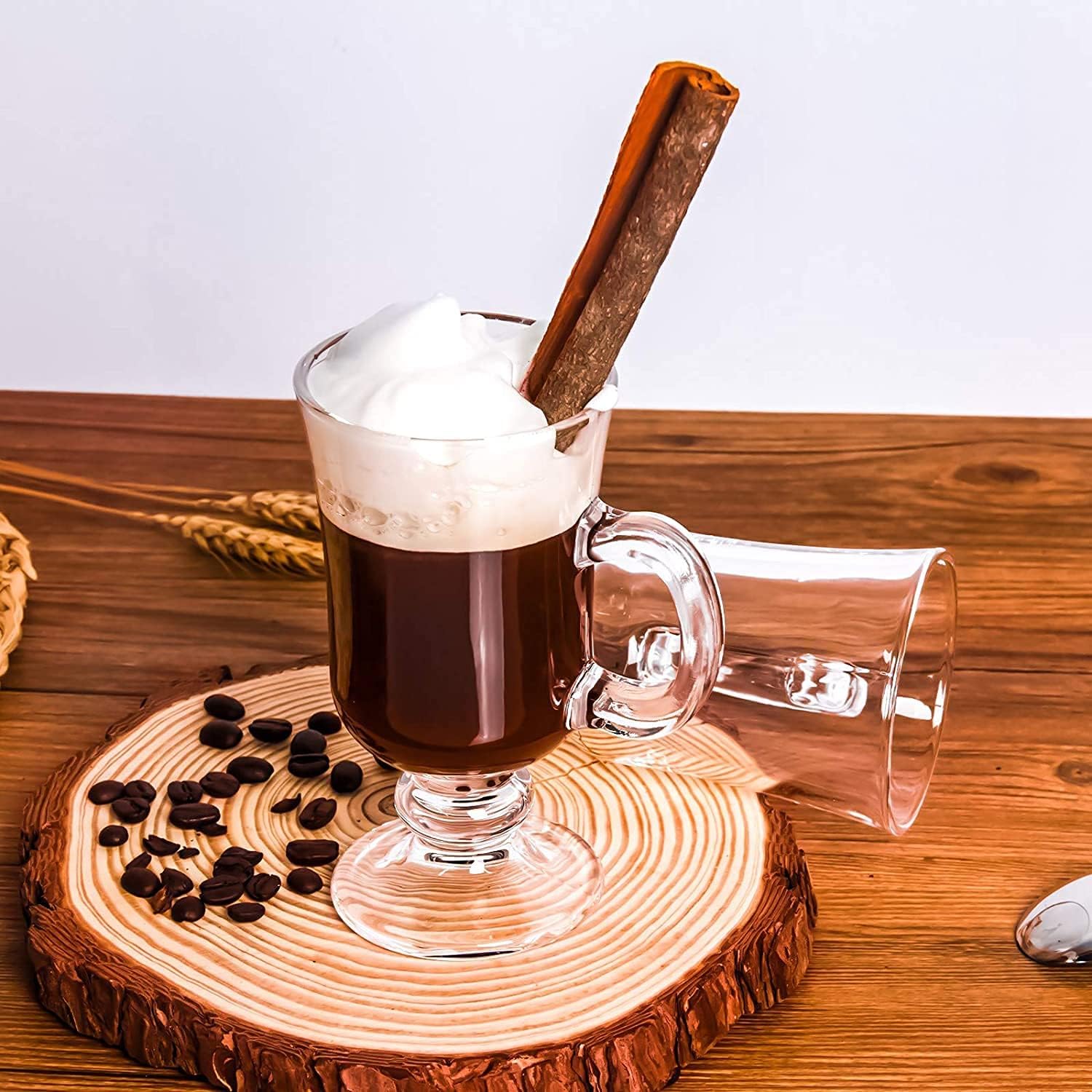 Zoodlee Irish Coffee Mugs Set of 2 – 250 ml Tall Glass Cups with Handle for Latte, Cappuccino, Hot Chocolate, Clear Zero-Lead Glass Coffee Cups 4