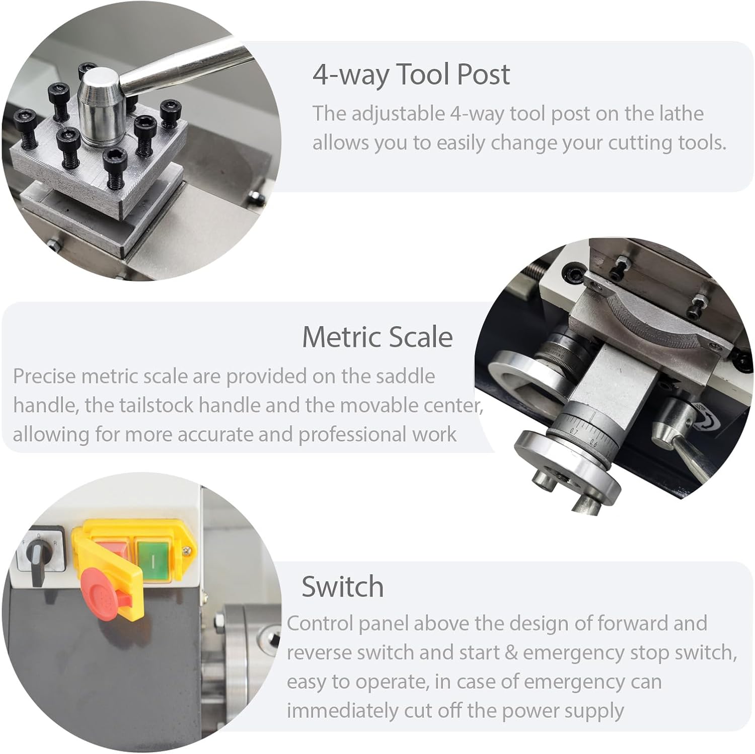 Metal Bench Lathe Benchtop Mini Metal Lathe 8"*16" Electronic Gear Lathe Auto Switch Between Metric and Imperial for Woodworking Metalworking Variable Speed 50-2500rmp 110V 1100W