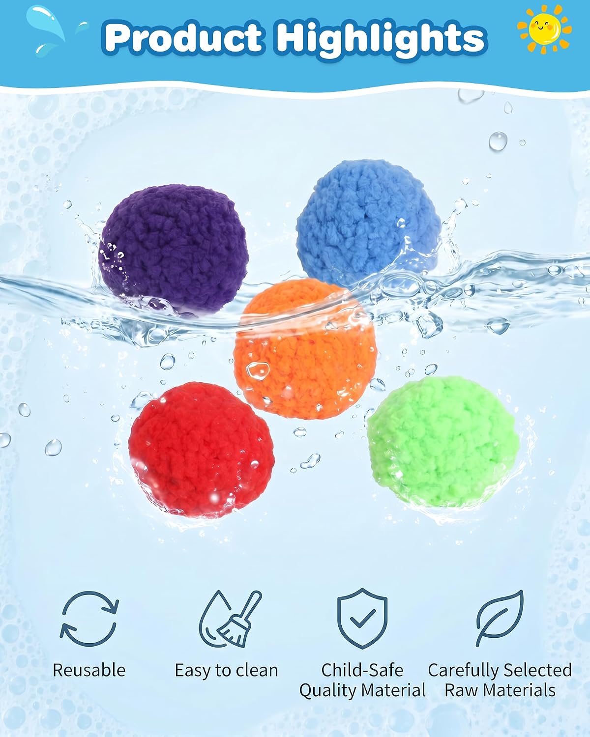 Black Reusable Water Balloons Set 12 Count | Soft cotton 2.36in balls, with 1 bow launcher and mesh bag, for summer pool, beach, backyard