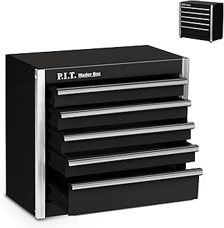 P.I.T. Mini Black Tool Box, Portable 5-Drawer Micro Roll Cab Steel Stackable Tool Box with Liner, Black Small Tool Case for Tools Storage and Organizers, Home DIY