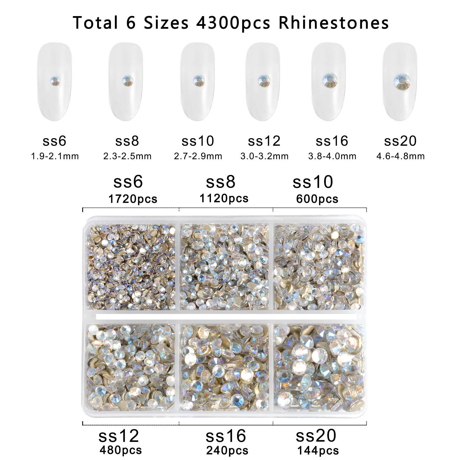 4240 Strasssteine Hellgrün, 6 Größen (2–4,8 Mm) – Für Nailart, Basteln, Mit Pinzette & Stift