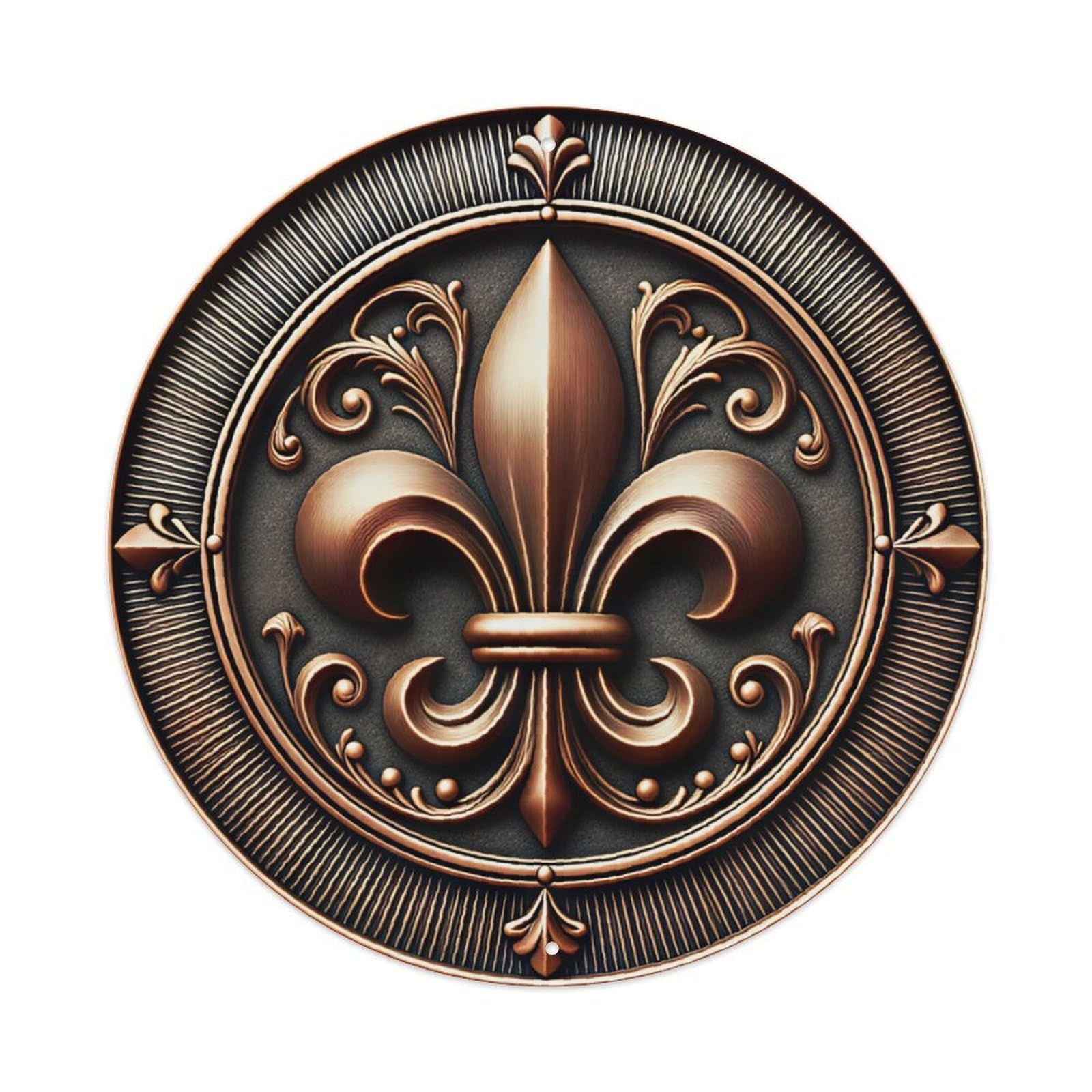 Ldfuieksufg Style Round Bronze Fleur De Lis Vintage Ornate Metal Wall Sign Vintage Aluminium Metal Sign, Retro Wall Decor For Home, Bar, Garage & Farmhouse 20X20cm
