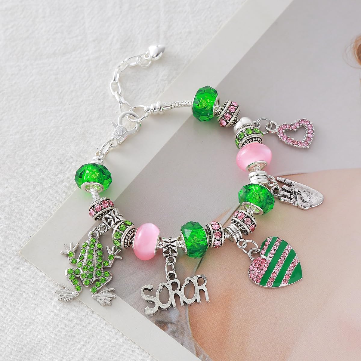 Alpha Soror Paraphernalia Gift Greek Sorority Bracelet Pink Green Beads Jewelry For Women