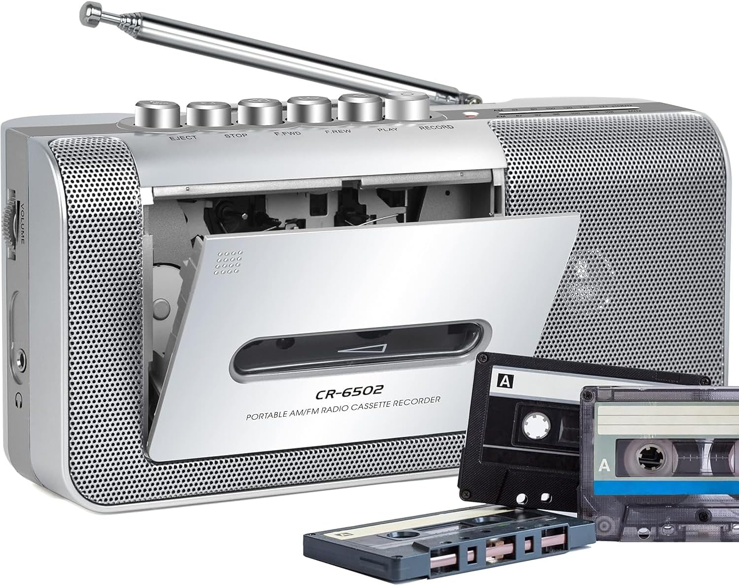 Portable Cassette Recorder Player, AM/FM Cassette Tape Player with Built, in Loud Speaker, Microphone & 3.5mm Earphone Jack, AC/AA Battery Powered, Ideal Gift for Home
