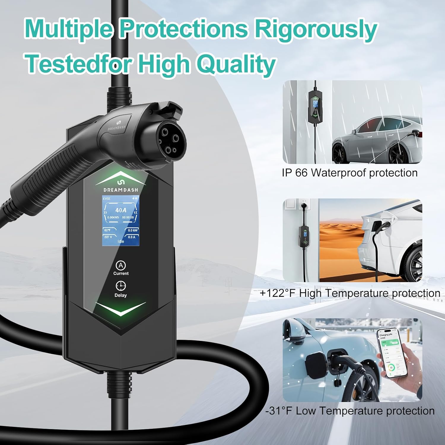 Level 2 Ev Charger for SAE J1772(Plug-Play),40A Fast Charging,220V-240V NEMA 14-50P Plug,25ft Cable ETL Certified,Delay Timer LCD Display,Portable Electric Vehicle Charging Station for Home Level 2