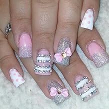 24Pcs Bow Press on Nails Short Square Valentines Fake Nails Glitter Bows with Nail Art Rhinestones Design False Nails Full Cover Bows Glue Stick on Nails Set for Women Holiday Nail Decoration