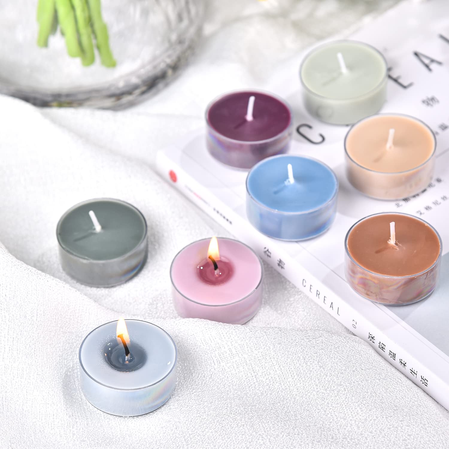 Sungmor Scented Tea Lights Candles - 16pcs Scented Candles in Clear Cups, Variety Pack - Long Lasting & Smokeless Soywax Tealight Candles - Small Votive Candle for Wedding, Parties, Festival