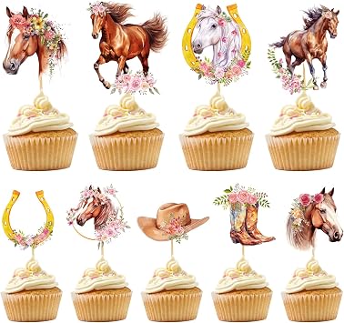 Rngmsi Horse Birthday Party Decorations for Girls, 36PCS Horse Cupcake Toppers Decor Supplies, Cowgirl Baby Shower Western Farm Party Decor