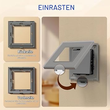 BSEED Light Switch 1-Gang 2-Way Crystal Glass Toggle Switch Flush-Mounted Button Switch Grey