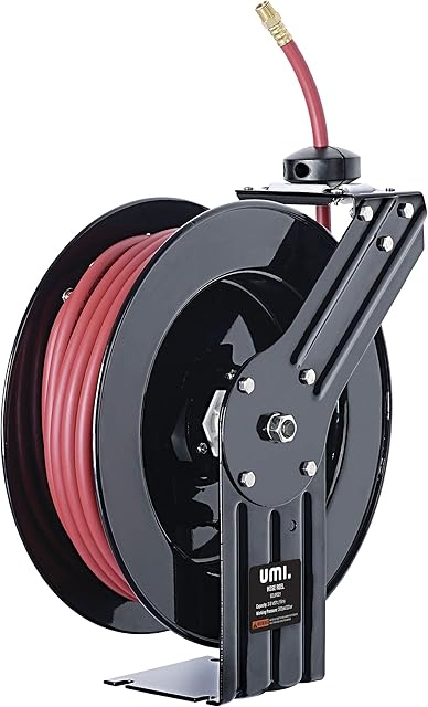 Amazon Brand - Umi Air Hose Reel Retractable 15m x 3/8Inch 9.5mm Connection Long Garage Essential Premium Commercial SBR Hose Max 20bar 300psi Steel Construction Wall Mounting Heavy Duty Spring Driven