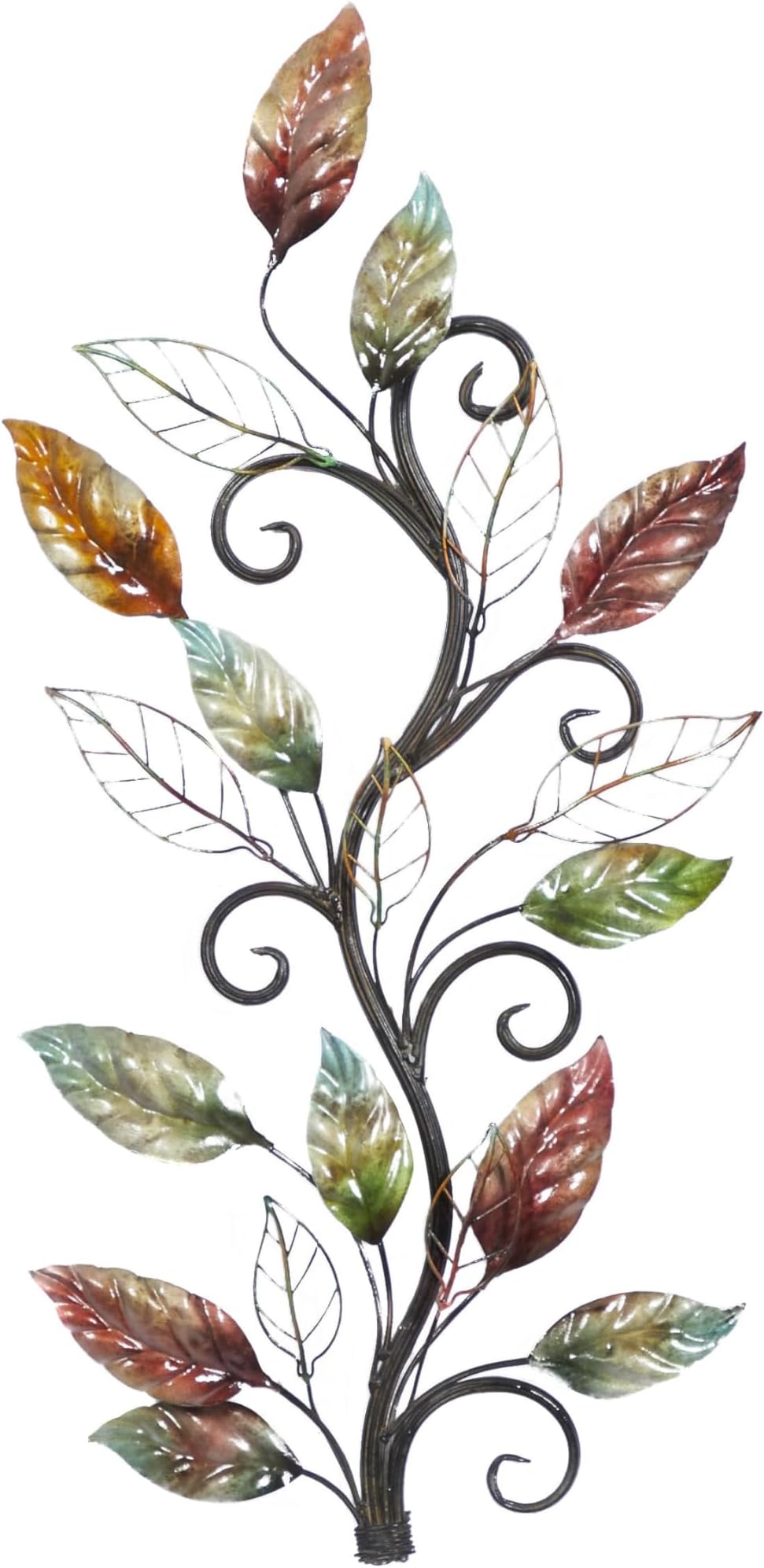 Deco 79 Metal Leaf Home Wall Decor Wall Sculpture with Scrolled Vine and Wire Leaf Accents, Wall Art 20" x 1" x 36", Multi Colored