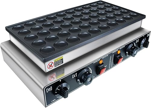 Miniatura 8 de KOOTEN Mini panqueques holandés, 50 wafleras grandes comerciales, máquina eléctrica para hacer crepas, máquina eléctrica antiadherente redonda con 2