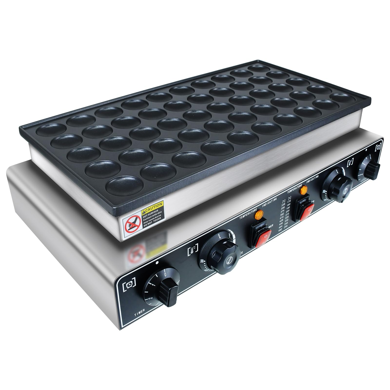 Mini panqueques holandés, 50 wafleras grandes comerciales, máquina eléctrica para hacer crepas, máquina eléctrica antiadherente redonda con 2 termostatos y 2 temporizadores de control separado 8