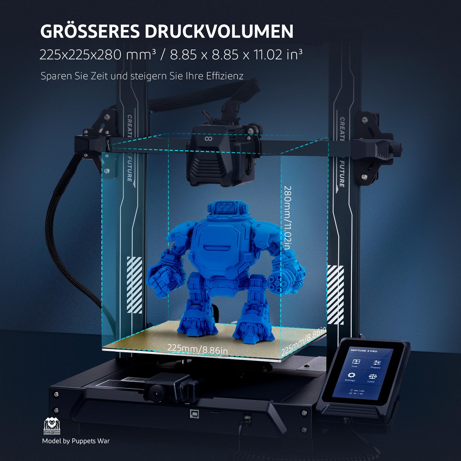 ELEGOO Neptune 3 Pro FDM drukarka 3D z automatycznym poziomowaniem łóżka, wytłaczarka bezpośrednia Dual-Gear, napęd podwójnego wrzeciona pociągowego, zdejmowany ekran pojemnościowy, 225 x 225 x 280 mm