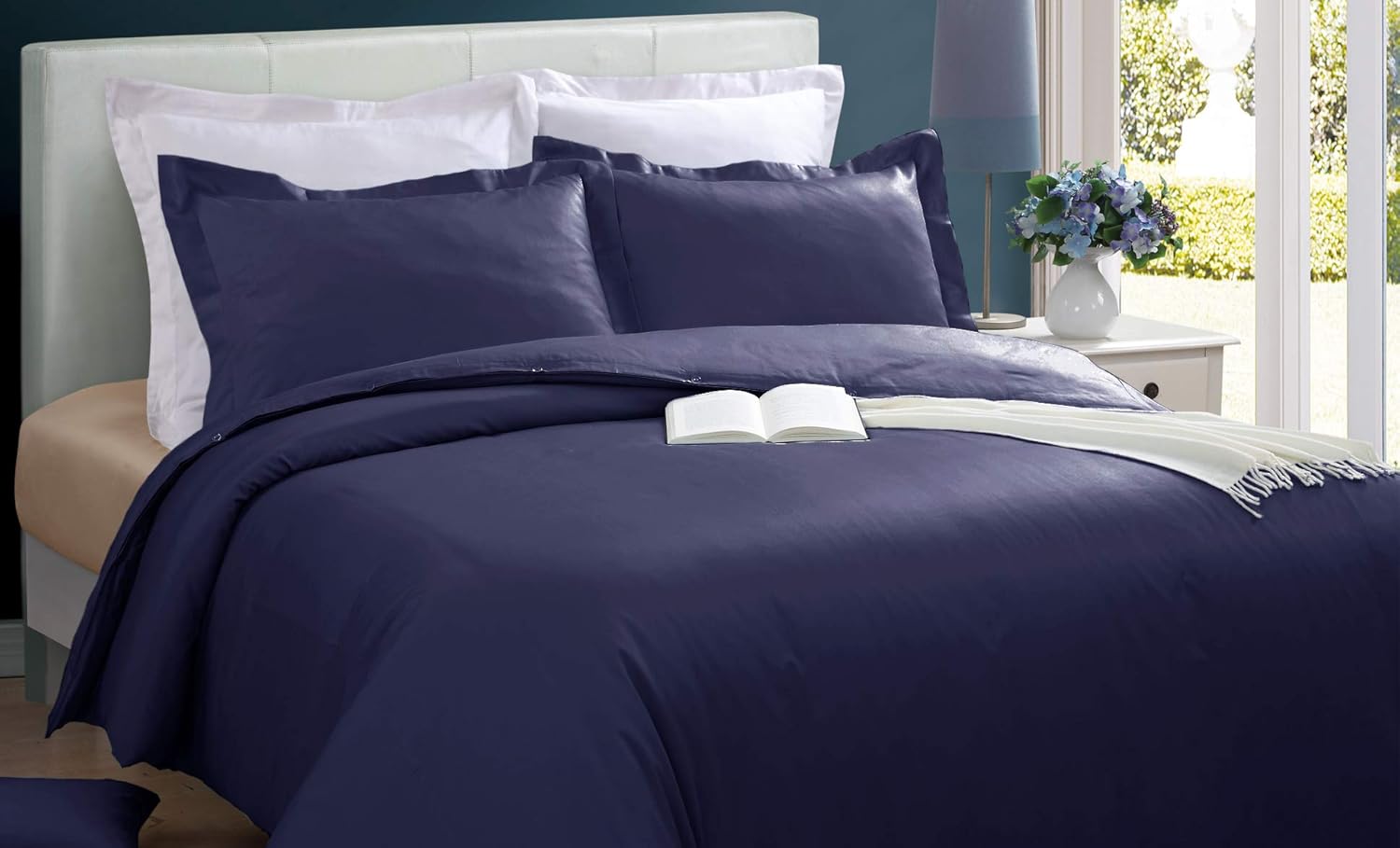 Blue Ridge Home Fashions Cotton 3 Piece Button Closure-Hypoallergenic-Machine Washable Duvet Cover Set, Full/Queen(88"x88"), Chocolate