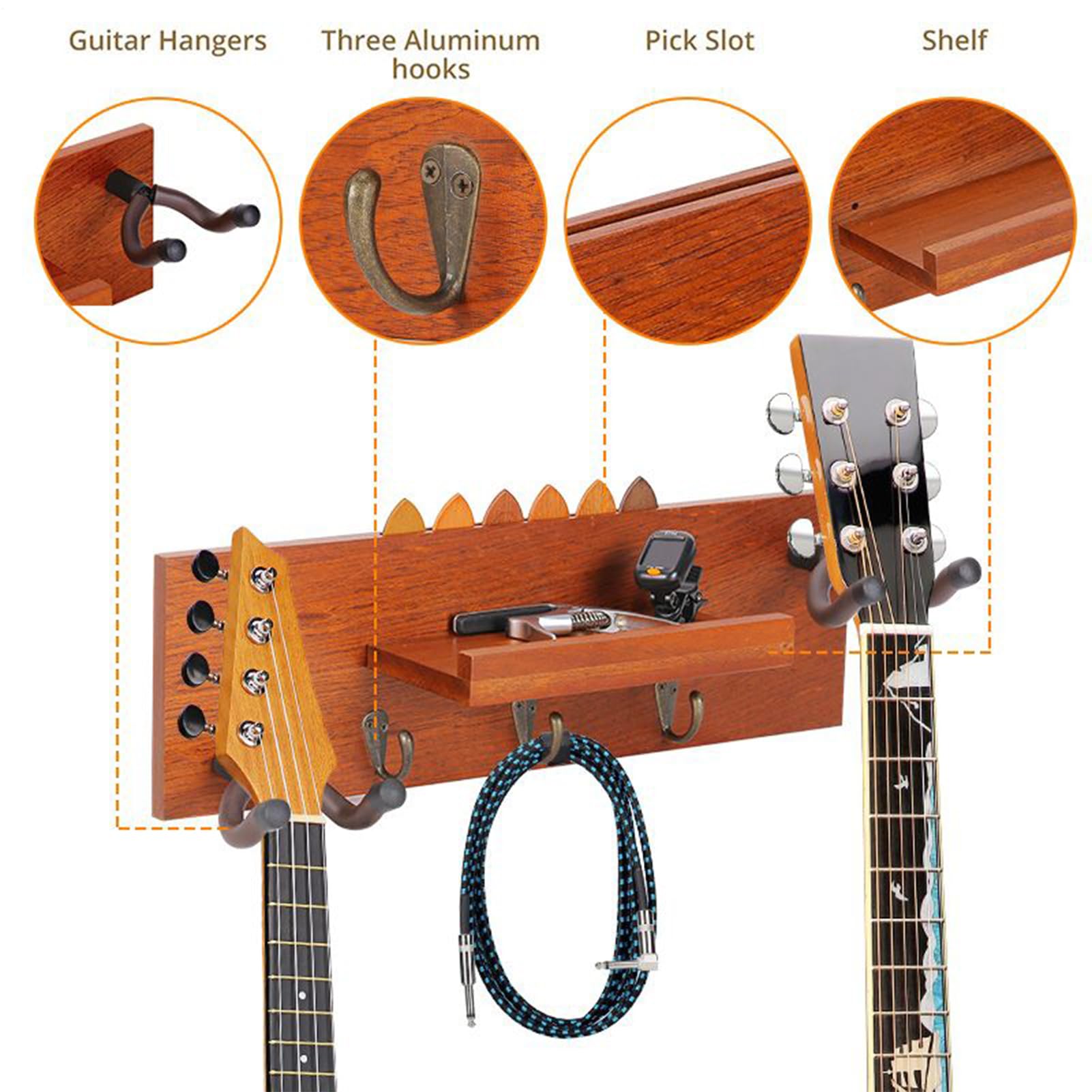 Wieszak Na Ścianę Do Gitary | Drewniana Półka Na Gitarę Elektryczną,Półka Do Przechowywania Basów I Ukulele Dla Studia Muzycznego