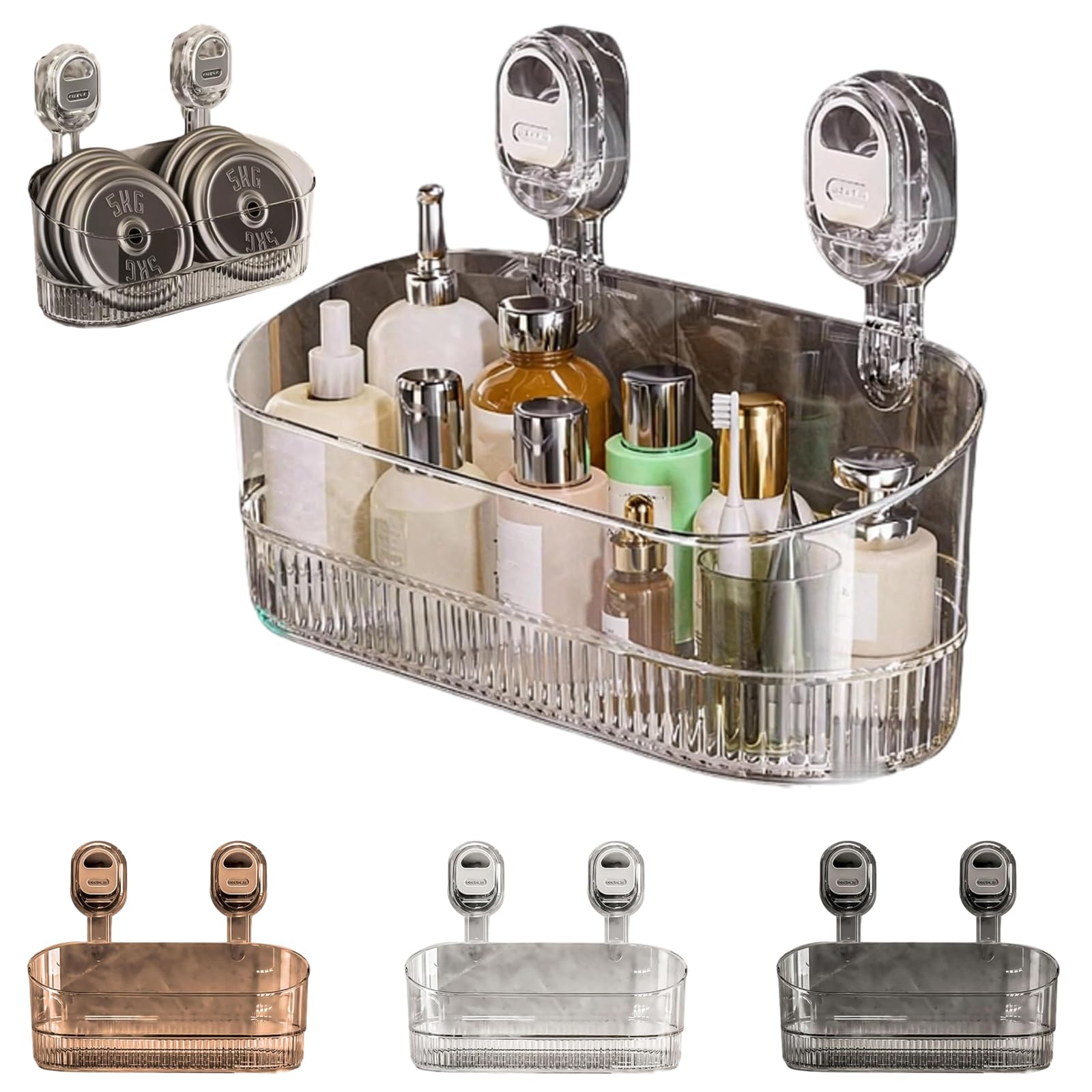 nachili No-Drill Bathroom Suction Storage Box Large Capacity Strong Load-Bearing Removable Hanging Storage Basket Suction Cup Shower Caddy