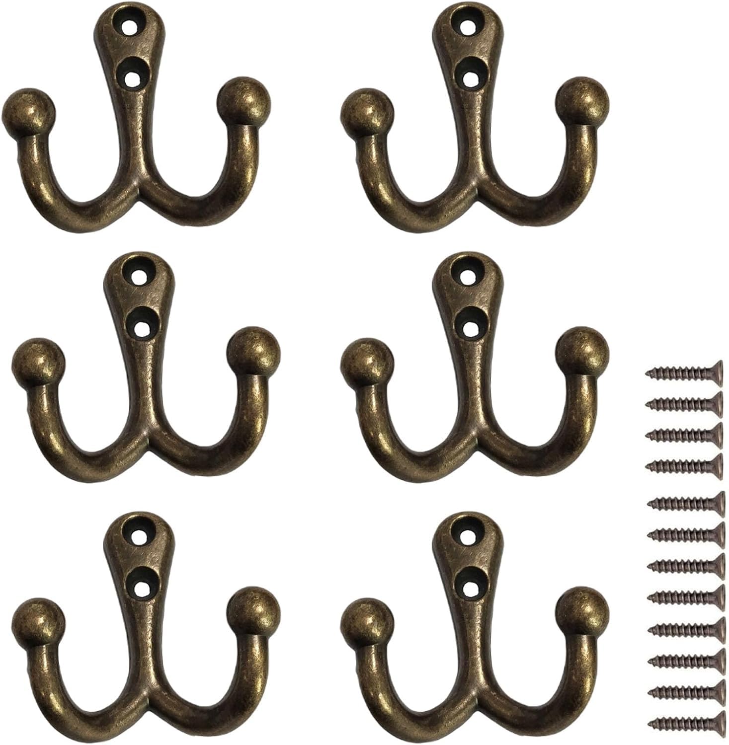 PAQWTYB Hooks, 6 Pack Zinc Alloy Mural Hook Retro Coat
