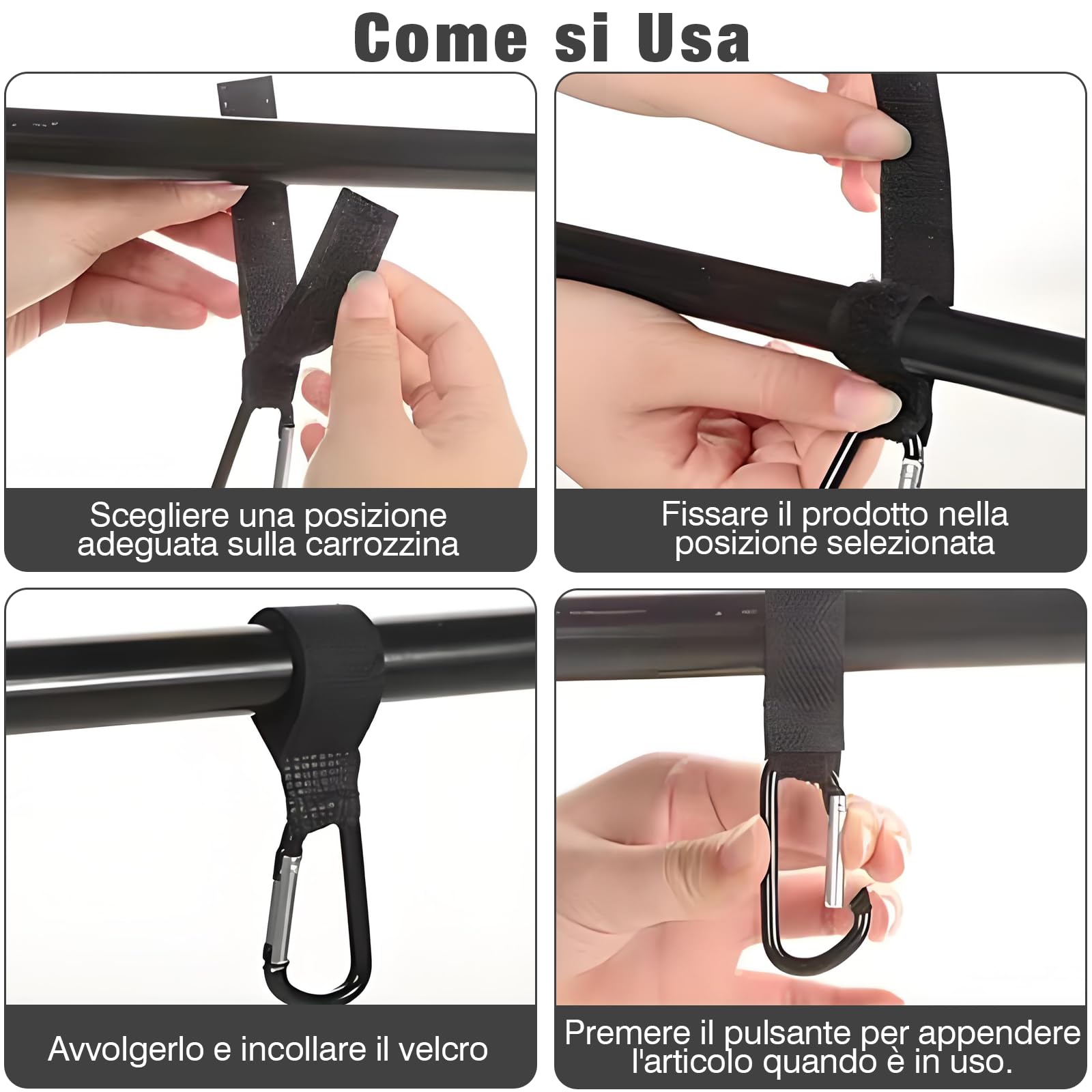 6 Pezzi Nero Ganci Passeggino Antiscivolo, Gancio Passeggino Universali Gancio Passeggino per Borsa Rotanti Ganci Borsa Passeggino di Leggero per Passeggino Amaca Borsa Passeggino