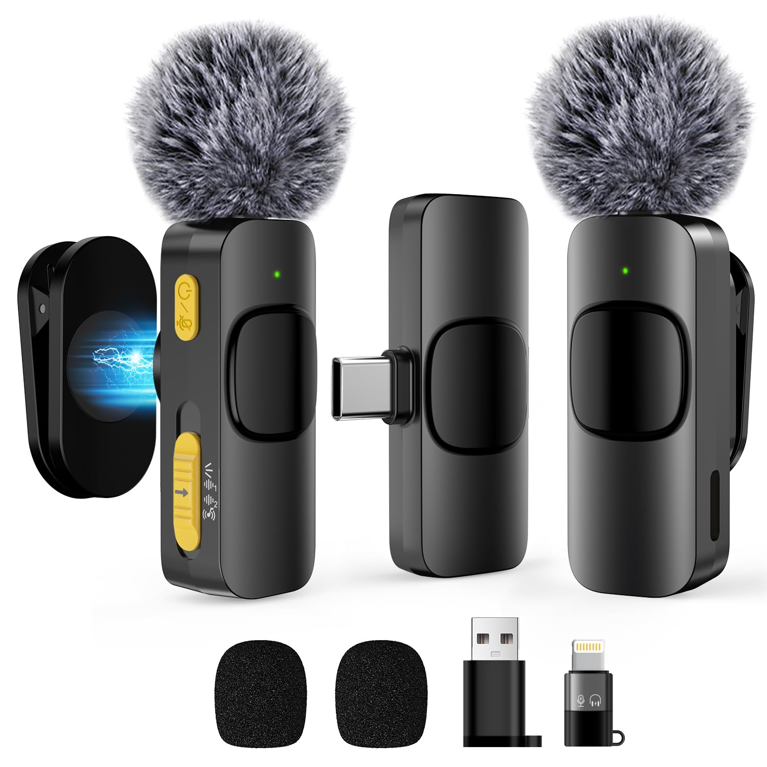 BYbrutek Upgraded Wireless Lavalier Microphone with Four Recording Modes, for iPhone Android, and Computers