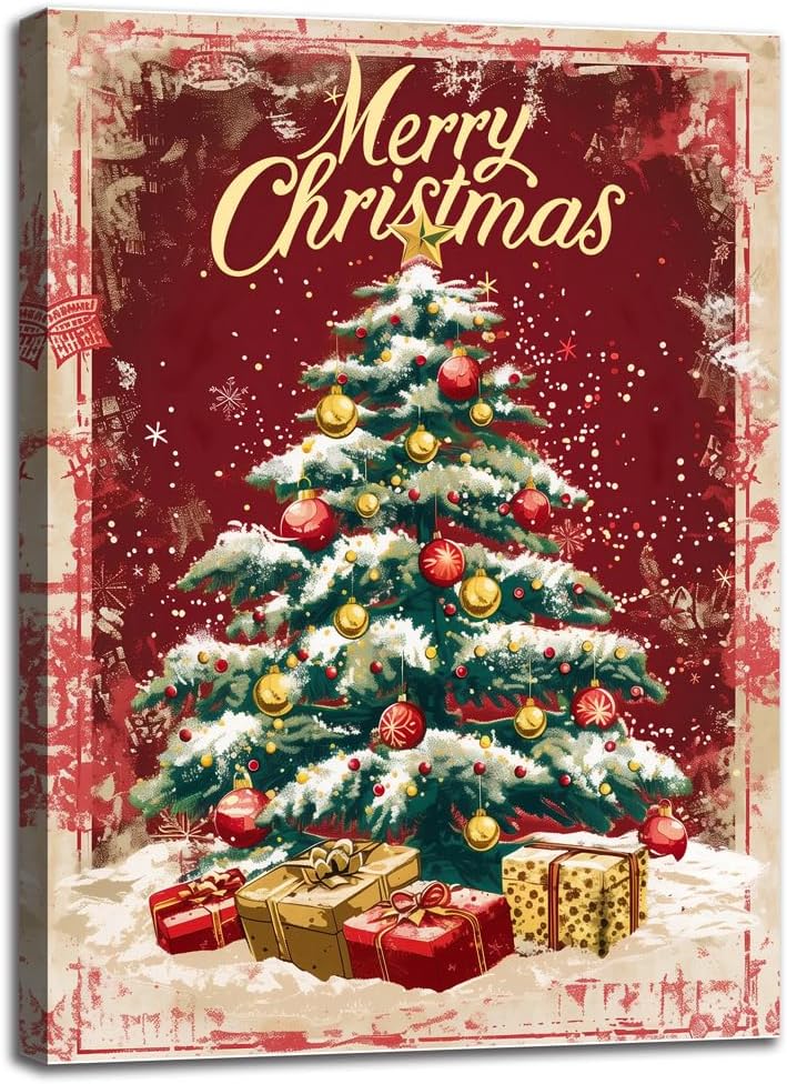 Vintage Christmas Tree Canvas Wall Art Decor Xmas Tree
