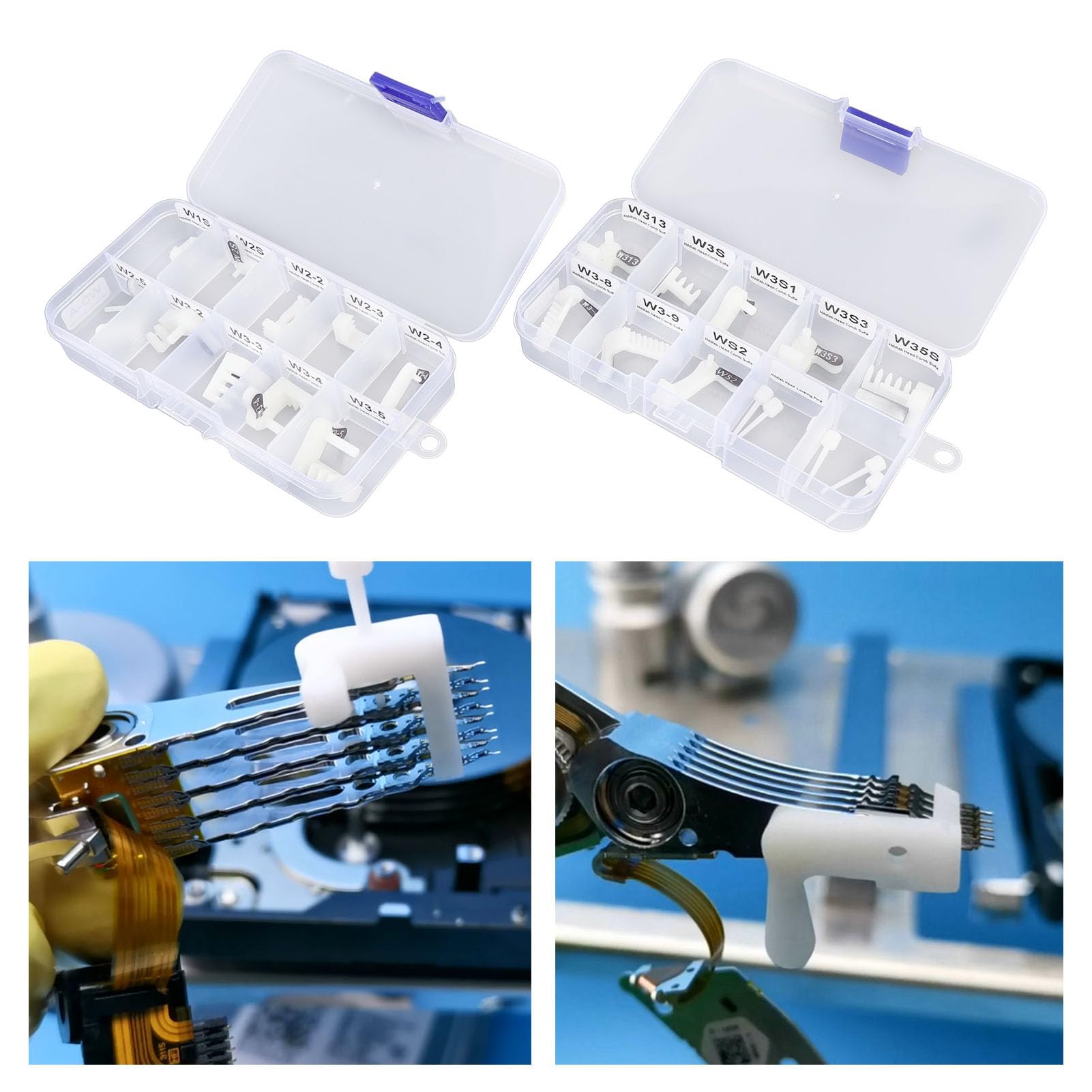Eujgoov Set di Strumenti Pettine di Ricambio per Testina HDD da 24 Pezzi, Kit di Riparazione del Disco Rigido per Il Recupero dei Dati | Plastica ABS modellata di precisione, set da 24 pezzi, pettini per la testa multi-modello, separazione della testa sen