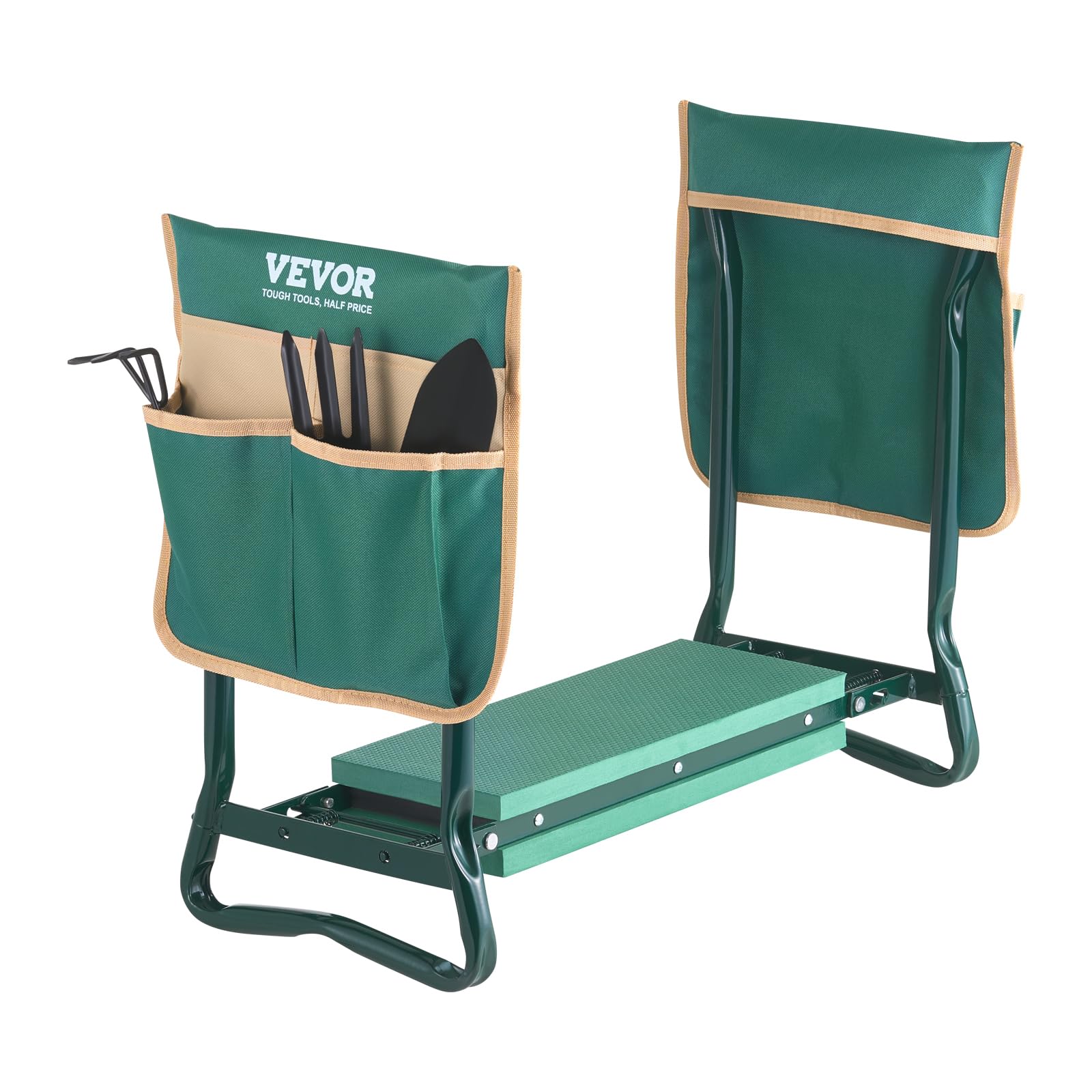 VEVOR Garden Kneeler and Seat Heavy Duty, Portable Garden Stool with 6'' EVA Kneeling Pad and 2 Tool Bags, Folding Garden Bench to Relieve Knee & Back
