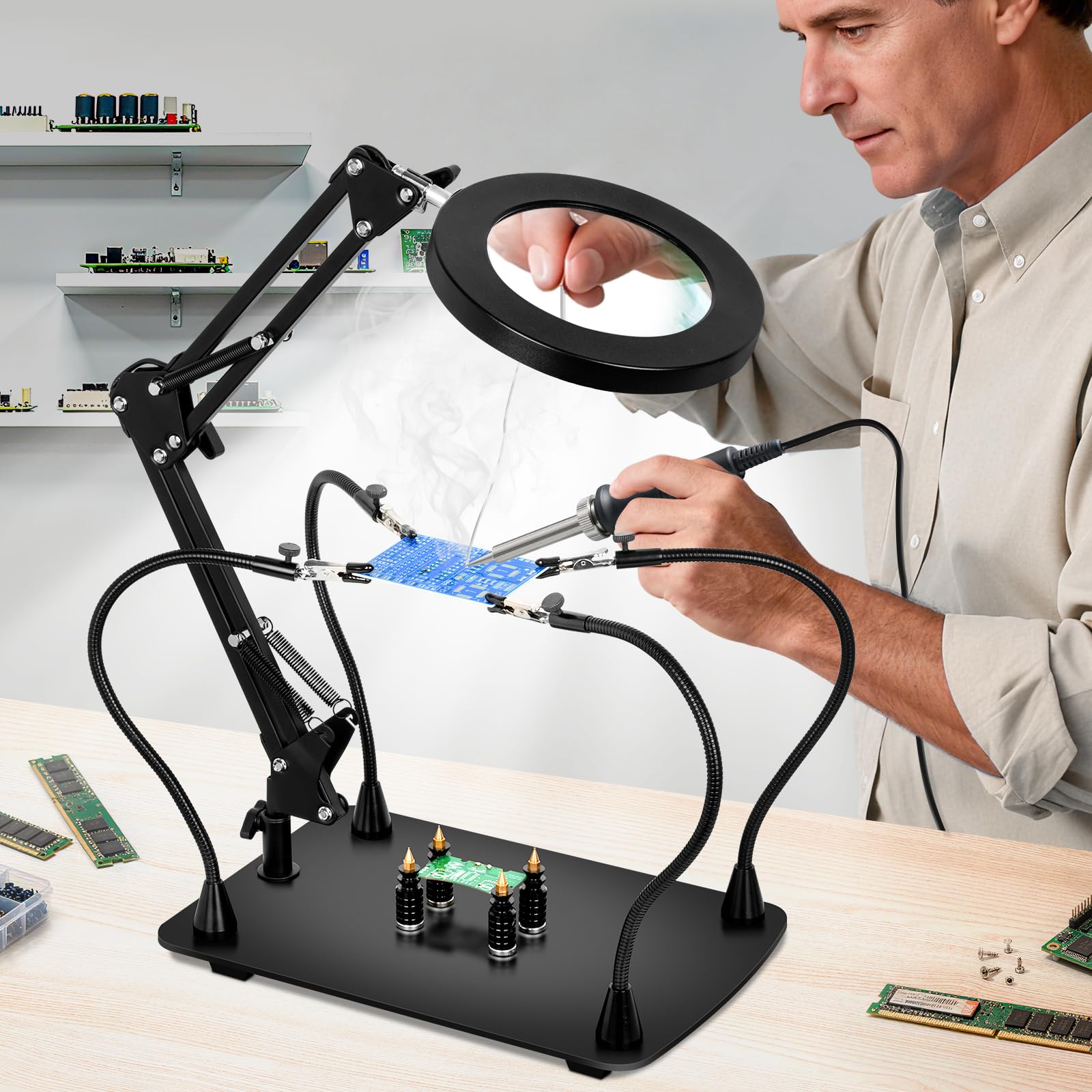 Helping Hands Soldering Station, 10X Magnifying Glass with Light