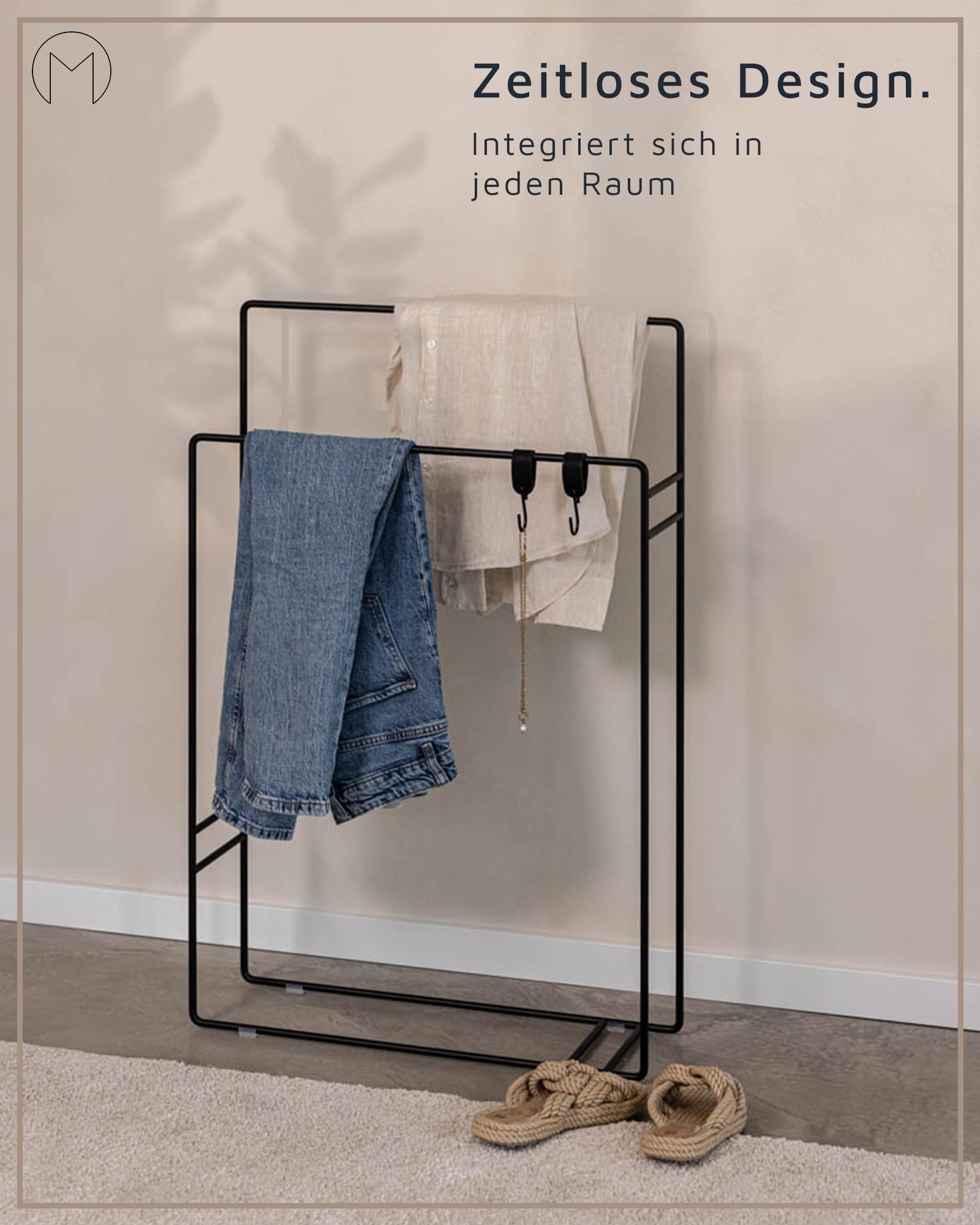 M Metallbude DELAYA Handtuchständer aus hochwertigem pulverbeschichtetem Metall Minimalistisches Design für das Badezimmer Freistehend und platzsparend Beige