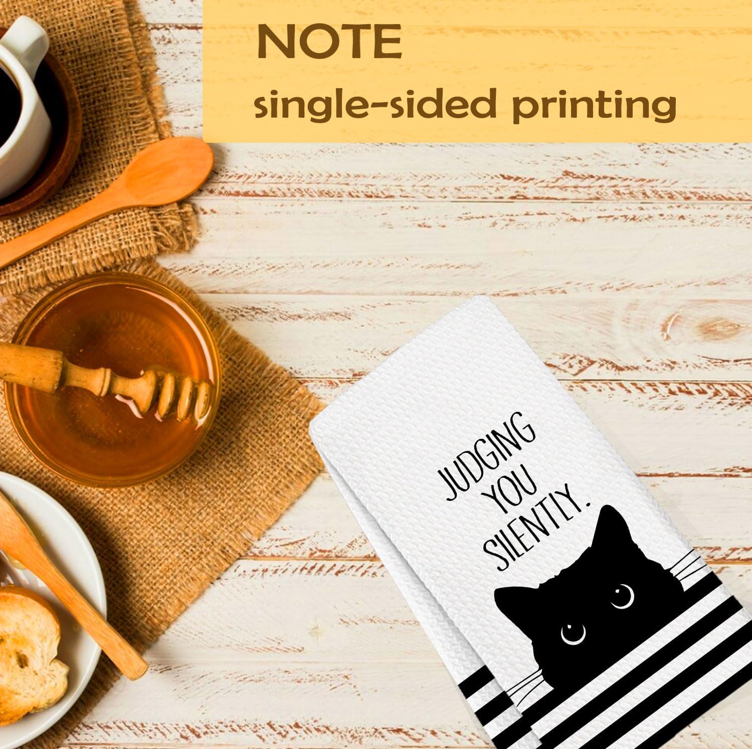 Black Cat Decor Cat Bathroom Washroom Hand Towels, Judging You Silently Funny Bathroom Towel, Cats Gifts for Women, Cute Animals White Waffle Weave Microfiber Dish Towels, 16x24 image 4