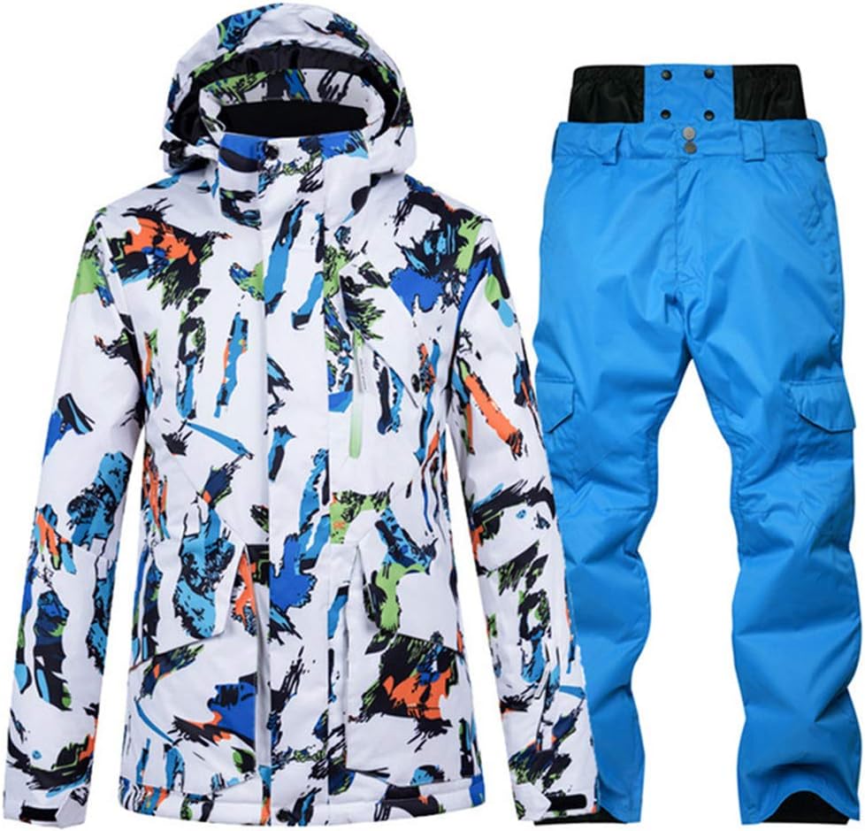 Men's Waterproof Ski Suit Winter Warm Windproof Hooded Jacket and Pants Snowsuit Set