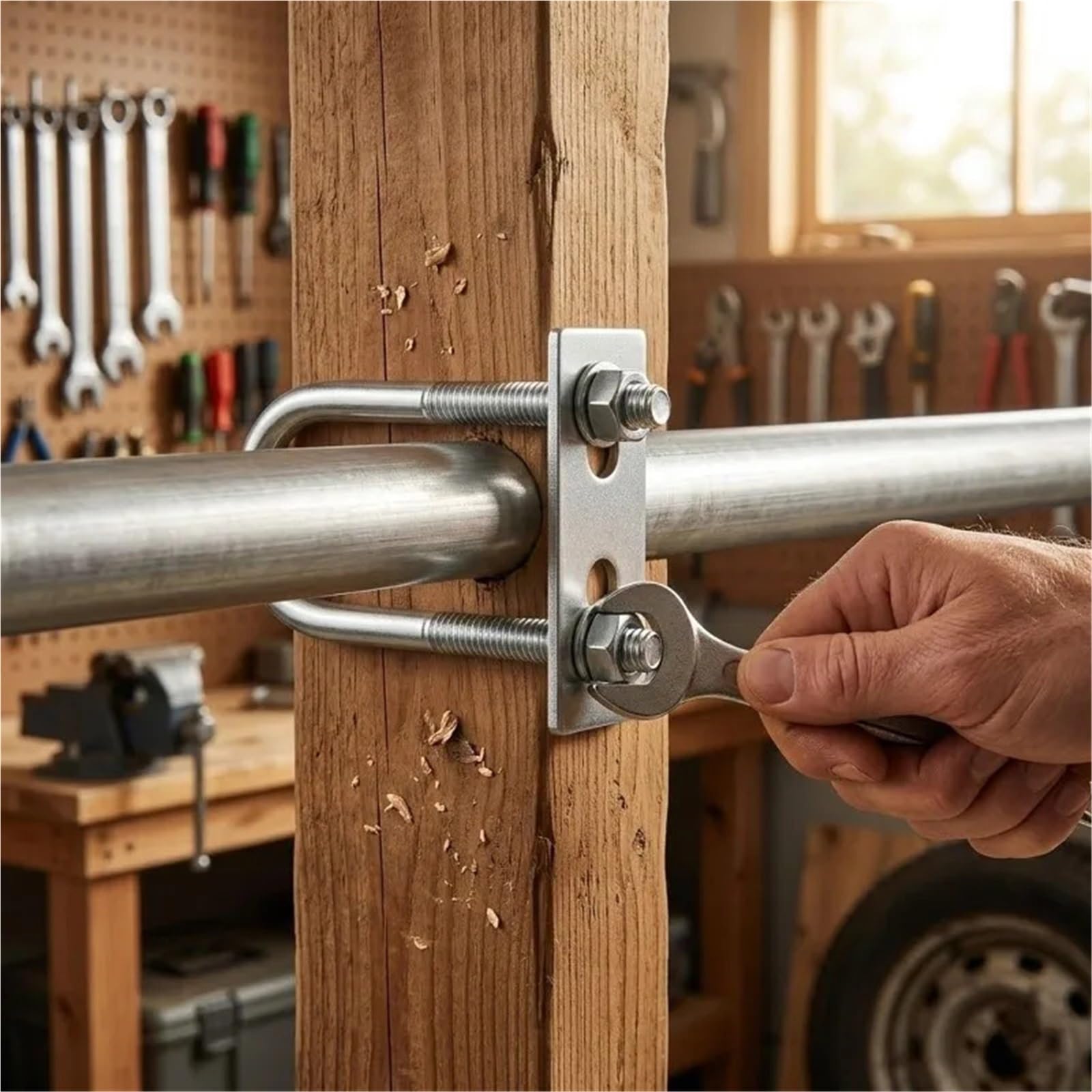 U Bügel Edelstahl-Vierkant-U-Bolzensatz, rechtwinklige Muttern, Plattenleitbleche, Zaungestell, Halterung, Hardware-Befestigungselemente(M10,5set)