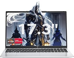17.3 inch Laptop with Quad-Core Ryzen 4300U Processor up to 3.70GHz (Beat N150/N97) 16GB RAM DDR4*2 + 512GB M.2 SSD Computer, WiFi 5, BT5.2, USB3.2, HDMI, Type-C,1080 FHD, 62.7Wh Long-Battery