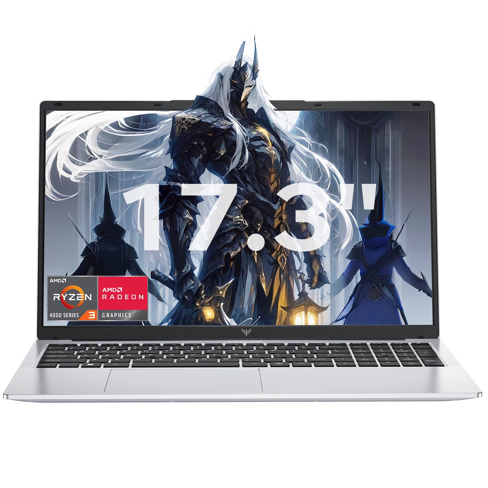 17.3 inch Laptop with Quad-Core Ryzen 4300U Processor up to 3.70GHz (Beat N150/N97) 16GB RAM DDR4*2 + 512GB M.2 SSD Computer, WiFi 5, BT5.2, USB3.2, HDMI, Type-C,1080 FHD, 62.7Wh Long-Battery - 2
