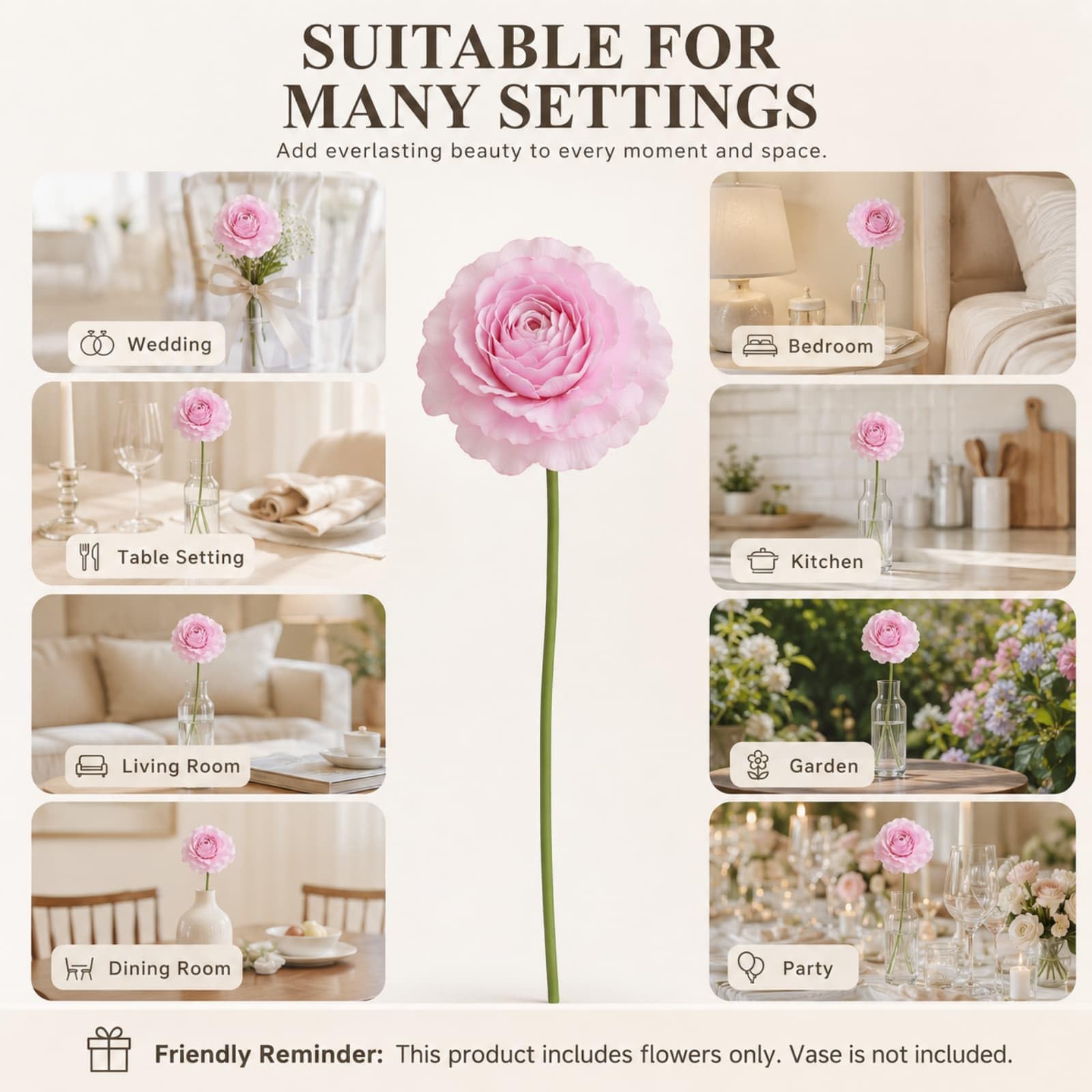Blumenstrauß Künstlich 8 Stück (Orange) | Ranunkel Blumenstrauß Künstlich Kunstblumenstrauß Kunstblumen für DIY Zimmer Tisch Draußen Garten Hochzeit Heiratsantrag