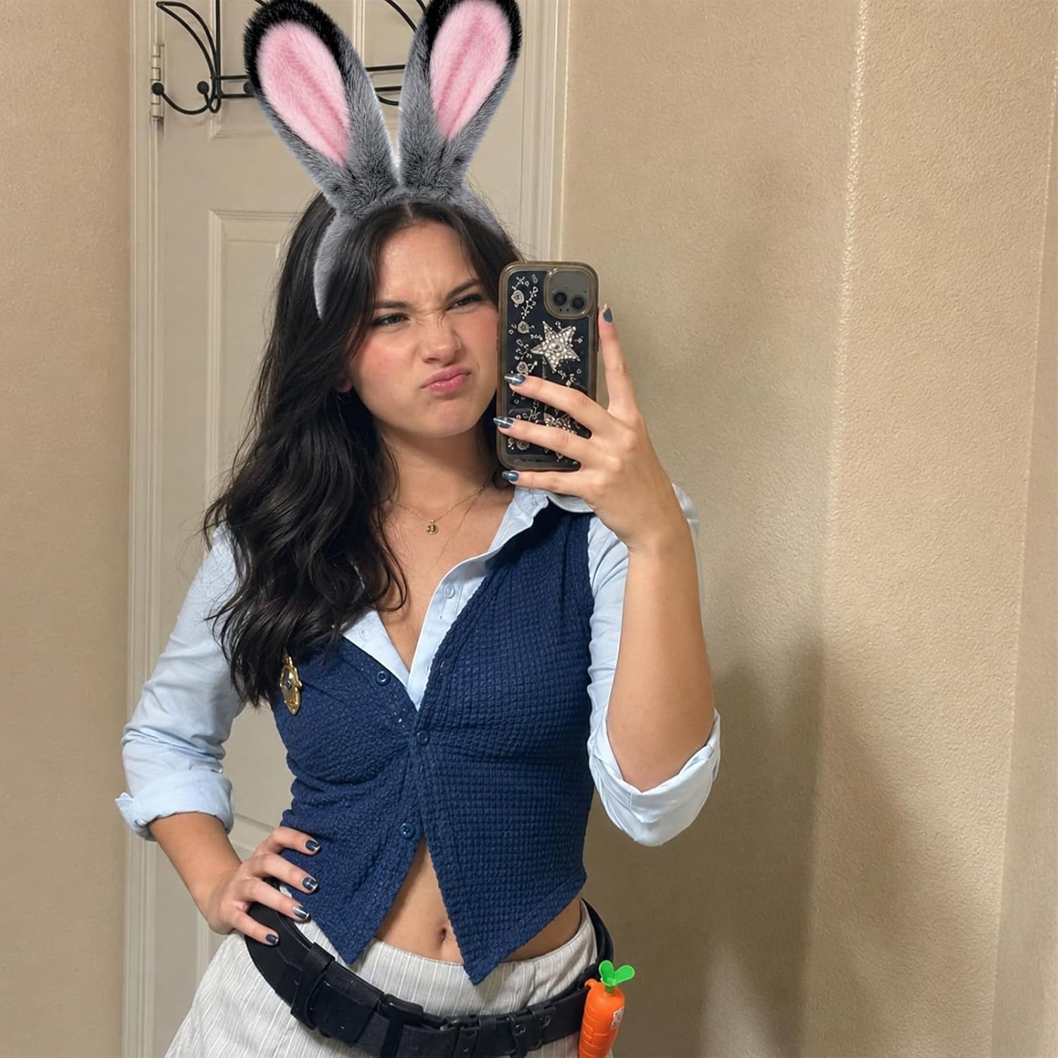 Grey Bunny Ears and Tail Set, Plush Bunny Ears Headband Halloween Accessories for Woman, Cute Rabbit Costume Set for Adults, Cosplay Animal Ears for Halloween Party (Grey Bunny)