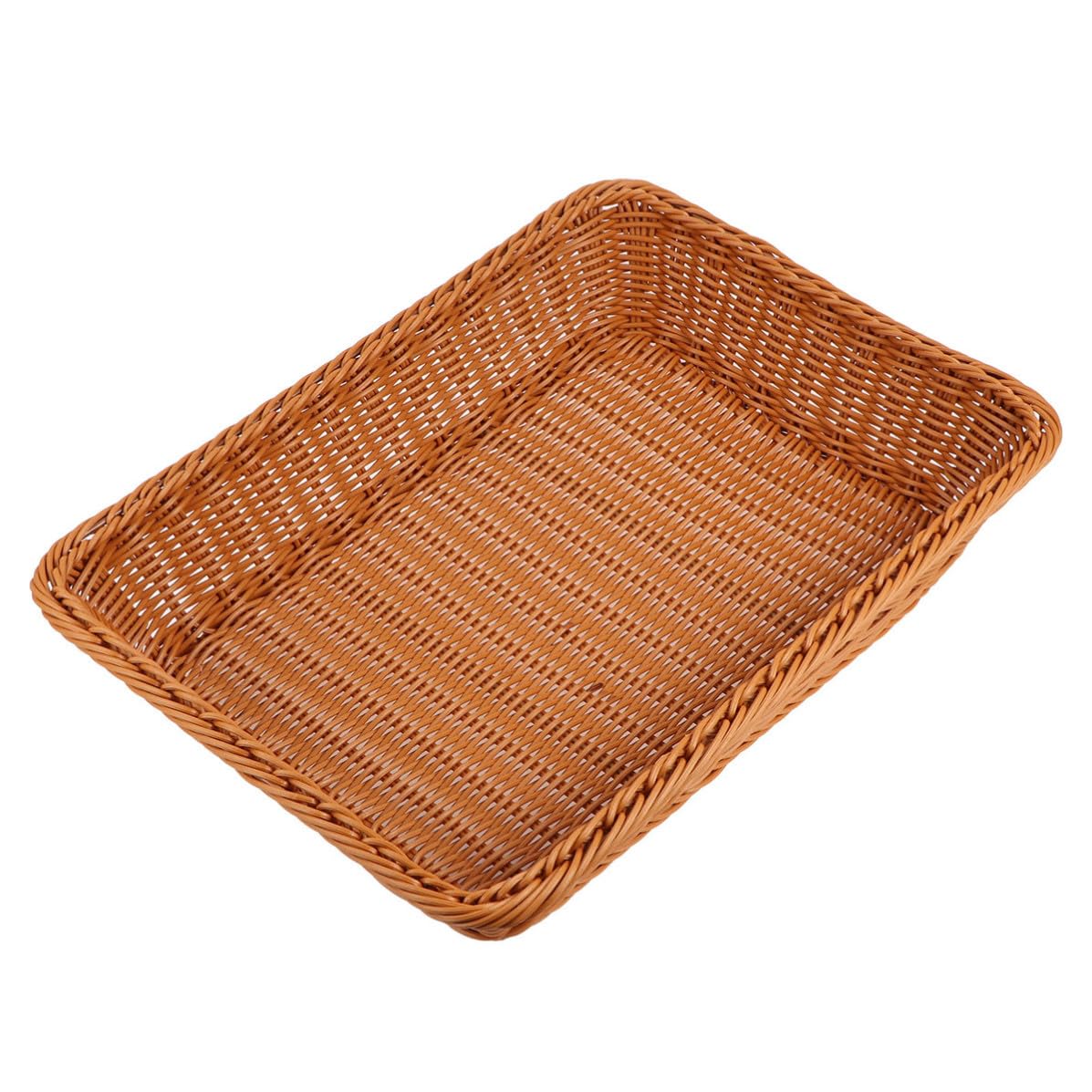 Cesta tejida rectangular de 40x30cm en color caqui ideal para organizar panes y snacks en casa