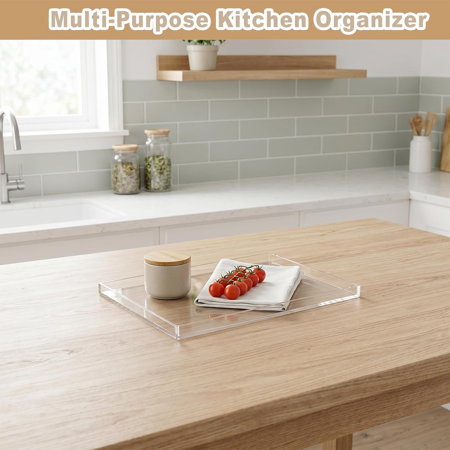 Beautyflier Toaster Tray for Under Toaster, Durable Acrylic Crumb Tray for Most 2-Slice Toasters, Non-Slip Kitchen Countertop Mat Organizer, Crumbs Free, Small Appliance Shelf, 12''L x 8.5''W