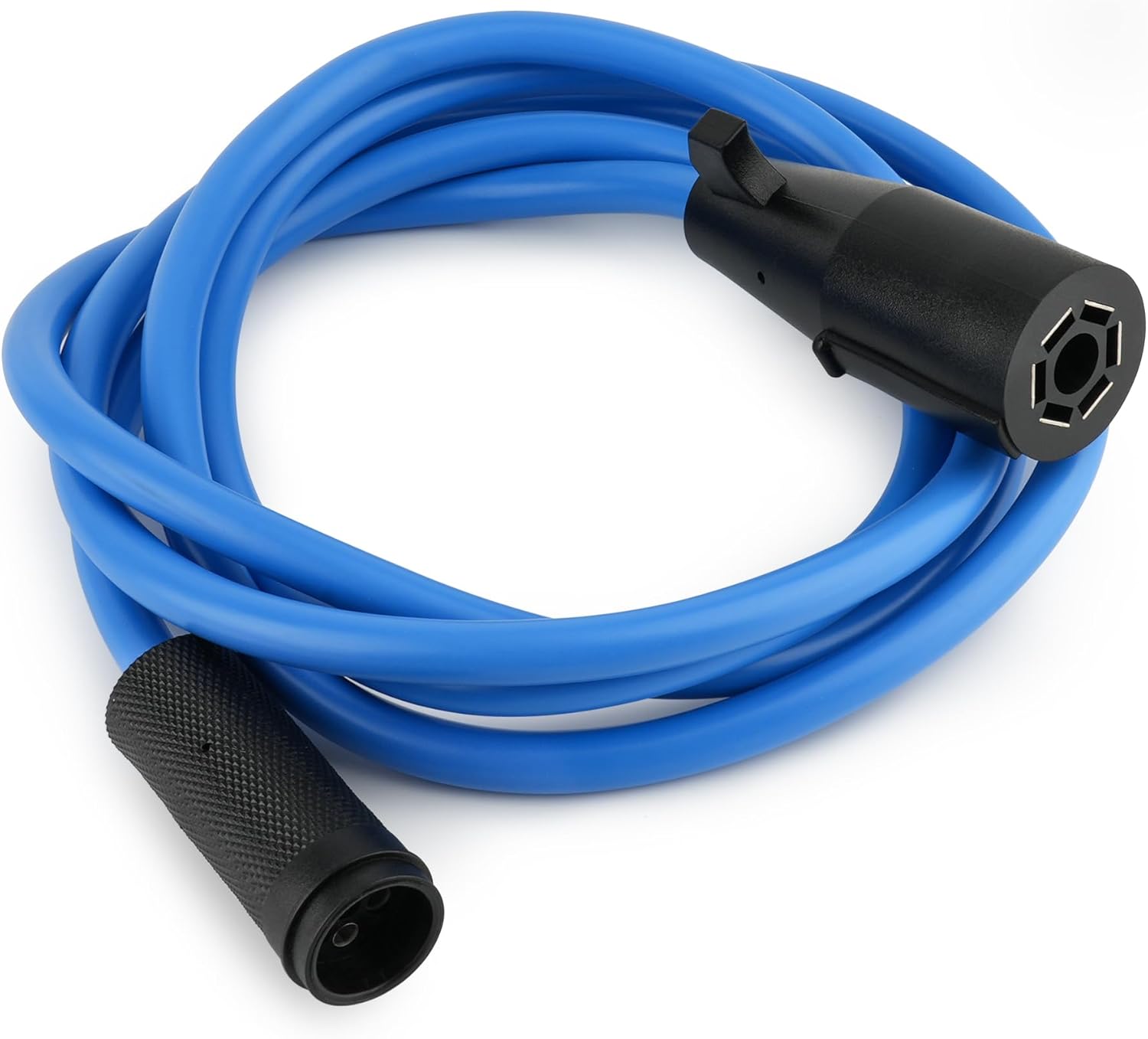 8Ft 7-Way RV Blade to Round Socket Trailer Connector Wiring Plug Front Cord Cable Harness Quick Connect for 14'-20' Gooseneck Bumper Pull Utility Trailers Weather Insulated